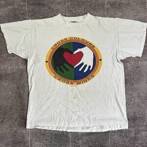 Men's Vintage 90's Cross Colours Cross Mind Love Education White T Shirt Sz XL